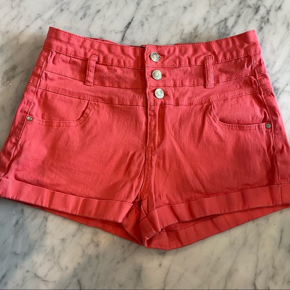 Celebrity Pink Women's Coral Button Fly High Waisted Shorts Size 7